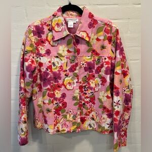 Coldwater Creek Linen Blend Pink Floral Jacket Blazer Sz M Cottagecore Spring